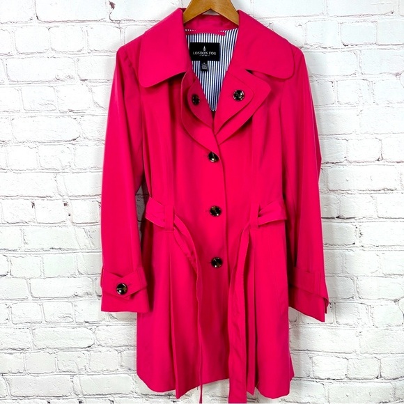 London Fog Jackets & Blazers - London Fog Jacket Womens Medium Mid Length Trench Coat Belted Button Front Pink
